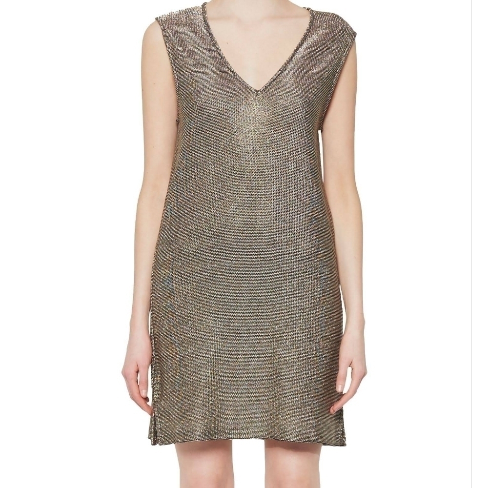 Metallic  gold knitted v neck dress